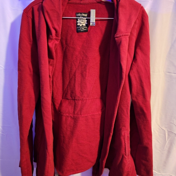 Vintage lucky brand red belted cardigan with pockets. Size Large. In good cond - Picture 1 of 5
